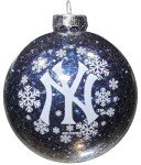 MLB Large Ball Ornament, Clear Glass with Glitter Inside (New York Yankees)