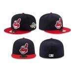 Rare MLB Cleveland Navy Vintage Indians Chief Wahoo Guardians Fitted Authentic Collection 59Fifty Hat Cap (US, Numeric, 7 1/4, Navy Red XL Logo 1997 World Series SidePatch)
