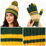 Classic Skull Cap Green Bay Beanie Hat With Faux Fur Pom Cuffed Winter Hat Knit Comes With Warm Touch Screen Gloves Gifts