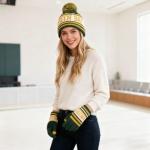 Classic Skull Cap Green Bay Beanie Hat With Faux Fur Pom Cuffed Winter Hat Knit Comes With Warm Touch Screen Gloves Gifts