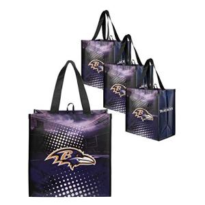 FOCO Baltimore Ravens NFL 4 Pack Reusable Shopping Bags, Team Color, One Size