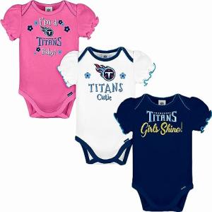 Gerber NFL Tennessee Titans 3 Pack Short Sleeve Bodysuit, Blue/White/Pink Tennessee Titans, 0-3 Months