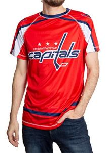 Calhoun NHL Mens Loose Fit Performance Quick Dry Rash Guard Short Sleeve Shirt (Washington Capitals, X-Large)