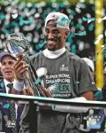 Philadelphia Eagles Jalen Hurts Holds The S.B. Trophy After Winning The 2025 Championship Game ! 8x10 Photo Poster. - Valentines Day, Birthday, Fathers Day, Or Christmas Gifts For Men, Dad, And Husband