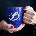 Rico Industries NHL Hockey Tampa Bay Lightning Royal Blue 16 oz Team Color Laser Engraved Speckled Ceramic Coffee Mug