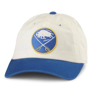 AMERICAN NEEDLE Buffalo Sabres Officially Licensed NHL Blue Line Adjustable Snapback Baseball Hat, Ivory/Royal (EM004A-BUS-IROY)
