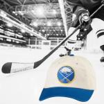 AMERICAN NEEDLE Buffalo Sabres Officially Licensed NHL Blue Line Adjustable Snapback Baseball Hat, Ivory/Royal (EM004A-BUS-IROY)