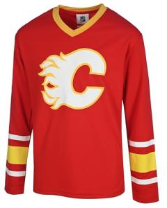NHL Kids Youth 4-20 Official Power Play Long Sleeve Team Jersey (US, Numeric, 8, Calgary Flames - Red, Calgary Flames)