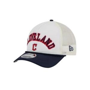 New Era MLB Chrome Arch 9FORTY M-Crown A-Frame Cooperstown Trucker Mesh Adjustable Snapback Hat One Size Fits All - Cleveland Guardians - Navy