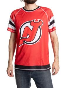 NHL Mens Performance Quick Dry Moisture Wicking Rash Guard Short Sleeve Shirt (New Jersey Devils, X-Large)