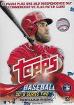 2018 Topps Baseball Series #2 Unopened Blaster Box with 10 Packs and One Exclusive Independence Day Commemorative Flag Patch Card and Possible Shohei Otani Rookies