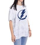 Calhoun NHL Womens Oversized Loose Fit Drop Shoulder Tie Dye Crewneck Short Sleeve T-Shirt (Tampa Bay Lightning, Small/Medium)