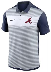 Nike Men's MLB Striped Vapor Polo (US, Alpha, Large, Regular, Regular, White/Navy, Atlanta Braves)