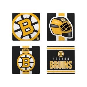 FOCO NHL Official 4-Pack Beverage Drink Ceramic Stone Coaster Set (Boston Bruins)