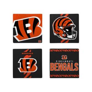 FOCO NFL Official Game Day 4-Pack Beverage Drink Stone Coaster Set (Cincinnati Bengals)