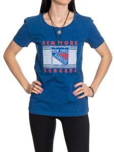Calhoun NHL Womens Acid Wash Round Neck Block Logo T-Shirt (New York Rangers, Large)