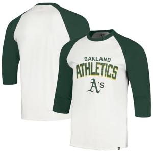 47 Brand MLB Men's Crescent Franklin Raglan Cream Arched Wordmark Primary Logo Baseball 3/4-Sleeve T-Shirt - Oakland Athletics - Cream - X-Large
