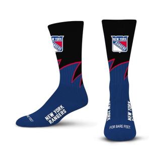For Bare Feet NHL NEW YORK RANGERS Black Wave Crew Sock Team Color LARGE