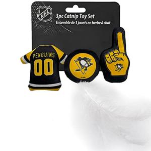 NHL PITTSBURGH PENGUINS Plush Cat Toys Set of 3 - Jersey, Hockey Puck & #1 Fan Cat Toys filled with Fresh Catnip. Team Logo