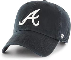 47 Brand MLB Black White Primary Logo Clean Up Adjustable Baseball Cap Hat, Adult One Size Fits All - Atlanta Braves Black White