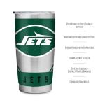 Rico Industries NFL Football New York Jets 20oz Stainless Steel Tumbler with Lid - Great For Coffee, Tea, Water or Cocktails