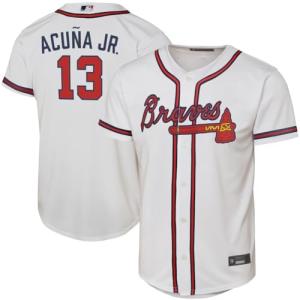 Ronald Acuna Jr. Atlanta Braves #13 White Youth Cool Base Home Replica Jersey (Large 14/16)