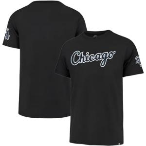 47 Brand MLB Men's Fieldhouse Franklin Team Color Embroidered Wordmark Primary Logo Short Sleeve Baseball T-Shirt - Chicago White Sox - Black - Large