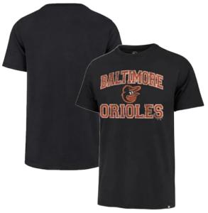 47 Brand MLB Men's Team Color Union Arch Franklin Primary Logo Short Sleeve Baseball T-Shirt - Baltimore Orioles - Black - X-Large
