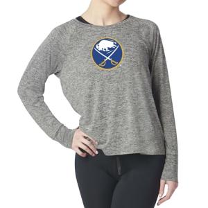 NHL Buffalo Sabres Raglan Long Sleeve Top for Women and Girls, Athletic, Stretchy and Comfy, Medium Heather Grey