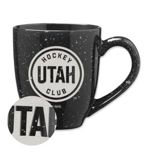 Rico Industries NHL Hockey Utah Hockey Club Black 16 oz Team Color Laser Engraved Speckled Ceramic Coffee Mug