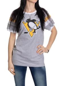 Calhoun NHL Ladies Loose Fit Varsity Style Woven Patch T-Shirt (Pittsburgh Penguins, Small)