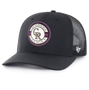 47 Brand MLB Unisex Baseball Team Color Primary Logo Berm Trucker Adjustable Mesh Snapback Hat Adult One Size Fits All - Colorado Rockies - Black