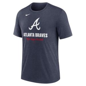 Nike Men's MLB Logo Tri-Blend T-Shirt (US, Alpha, Large, Regular, Regular, Heather Navy, Atlanta Braves)