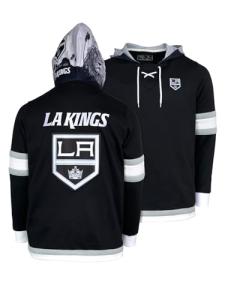 FE NHL Unisex-Adult Los Angeles Kings Lace-Up Hoodie, Unisex Hockey Los Angeles Kings Sweatshirt, NHL Officially Licensed, Recycled Fabrics, Black, Large