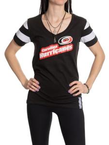 Calhoun NHL Womens Retro Varsity Short Sleeve Cotton V-Neck T-Shirt (Carolina Hurricanes, X-Large)