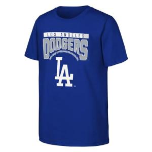 MLB Kids Youth 8-20 Official Team Color Shut Out Arch Logo T-Shirt (US, Numeric, 10, 12, Regular, Los Angeles Dodgers - Blue)