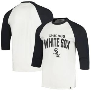 47 Brand MLB Men's Crescent Franklin Raglan Cream Arched Wordmark Primary Logo Baseball 3/4-Sleeve T-Shirt - Chicago White Sox - Cream - X-Large