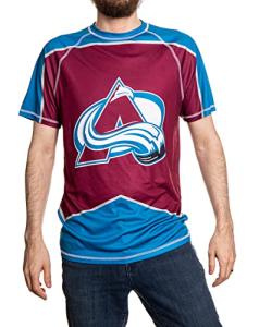 Calhoun NHL Mens Performance Quick Dry Moisture Wicking Rash Guard Short Sleeve Shirt (Colorado Avalanche, Large)
