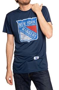 Calhoun NHL Mens Loose Fit Performance Rashguard Wicking Short Sleeve Shirt (New York Rangers, XX-Large)