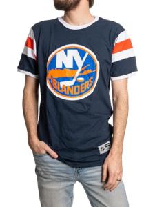 Calhoun NHL Surf & Skate Mens Shoulder Stripe Varsity Inset Sleeve Retro Style T-Shirt – The Coastal Collection (New York Islanders, X-Large)