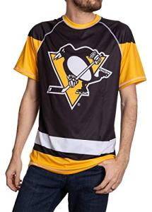 Calhoun NHL Mens Loose Fit Performance Quick Dry Rash Guard Short Sleeve Shirt (Pittsburgh Penguins, Medium)