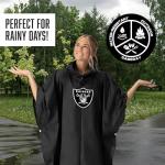 Northwest NFL Las Vegas Raiders Lightweight Waterproof Pullover Poncho with Hood and Mesh Storage Bag, Compact Rain Gear for Hiking, Camping, Travel, Festivals, and Outdoor Activities Black