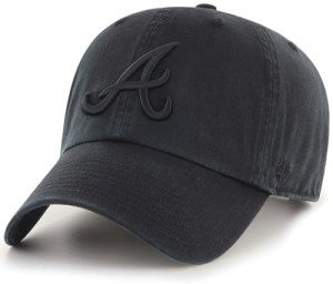 47 MLB Black Black Primary Logo Clean Up Adjustable Strap Hat Cap, Adult One Size Fits All (Atlanta Braves)