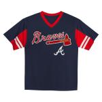MLB Kids Youth Boys 4-18 Officially Licensed Team Color Primary Logo Baseball Fashion Top V-Neck Jersey - Atlanta Braves Navy - XX-Large 18