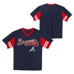 MLB Kids Youth Boys 4-18 Officially Licensed Team Color Primary Logo Baseball Fashion Top V-Neck Jersey - Atlanta Braves Navy - XX-Large 18