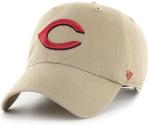 47 Brand MLB Khaki Primary Logo Clean Up Adjustable Strap Baseball Dad Hat Cap, Adult One Size Fits All - Cincinnati Reds - Khaki