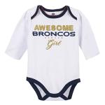 Gerber NFL Denver Broncos 3 Pack Bodysuit Footed Pant and Cap Registry Gift Set, blue/white Denver Broncos, 3-6M (260043160)