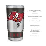 Rico Industries NFL Football Tampa Bay Buccaneers 20oz Stainless Steel Tumbler with Lid - Great For Coffee, Tea, Water or Cocktails