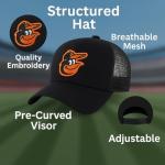 Officially Licensed Baltimore MVP Classic Primary Home Team Logo Black/Orange Mesh Trucker Snapback Hat Adjustable Embroidered Structured Sports Ball Cap