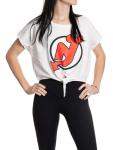 Calhoun NHL Women's Front Tie Cover Up Loose Fit Crop T-Shirt (Small/Medium, New Jersey Devils)